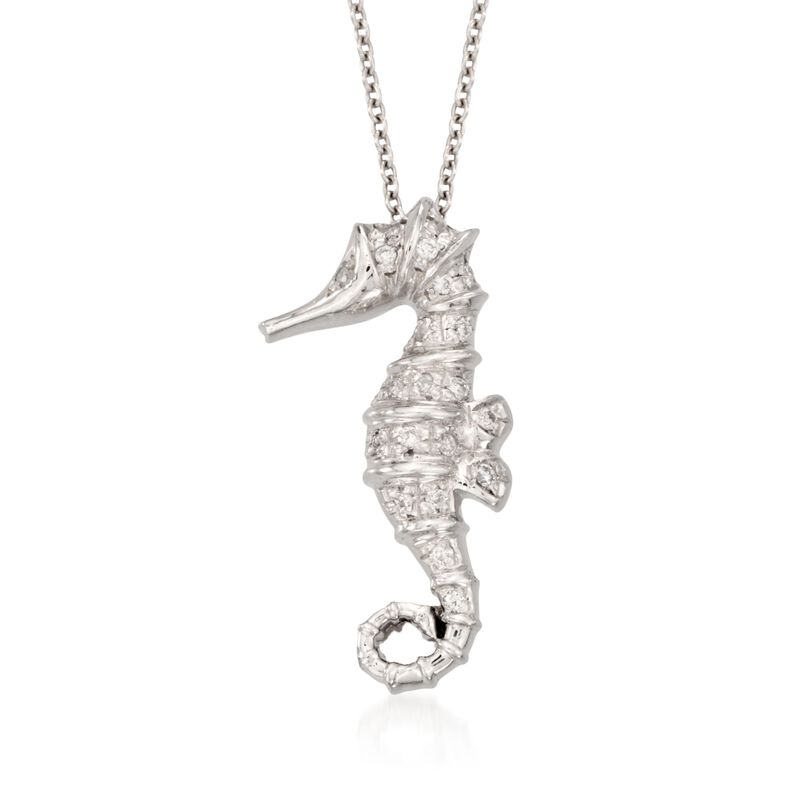 Roberto Coin .10 ct. t.w. Diamond Seahorse Necklace in 18kt White Gold. 18&quot; image number 1