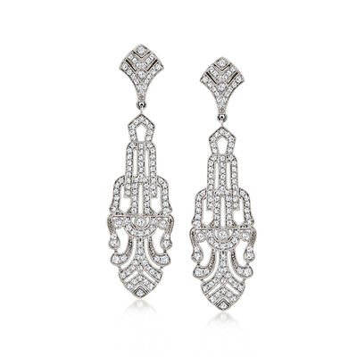 C. 1990 Vintage 1.08 ct. t.w. Diamond Openwork Drop Earrings in Platinum