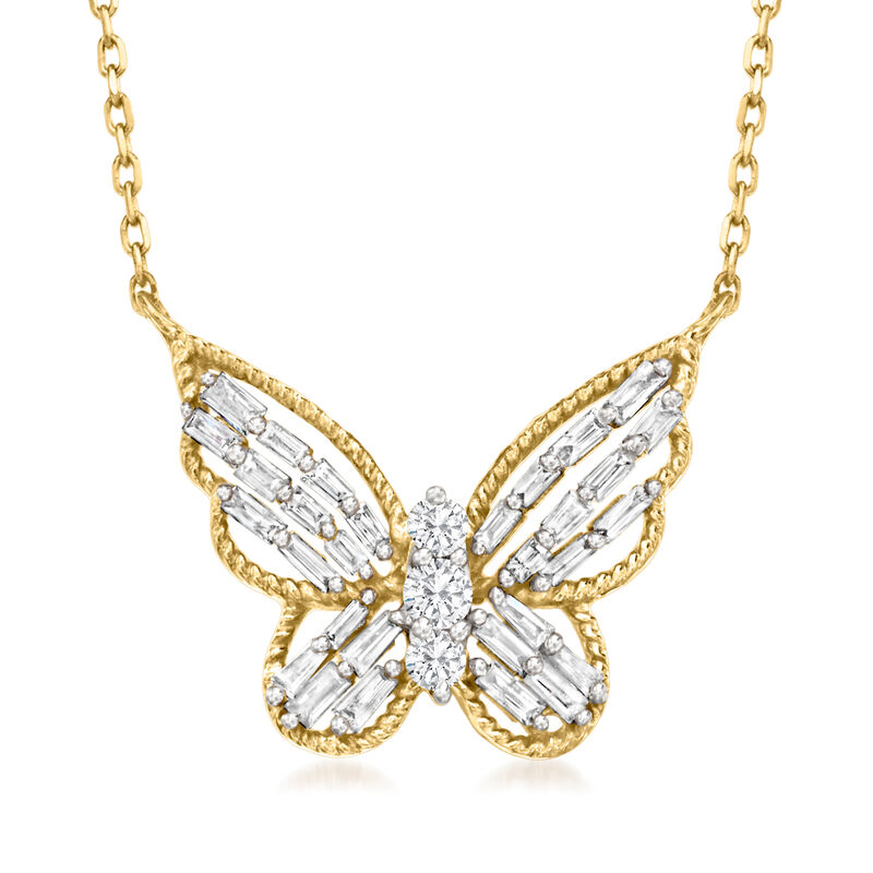 .25 ct. t.w. Diamond Butterfly Necklace in 14kt Yellow Gold. 18"