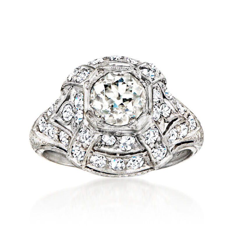 C. 1950 Vintage 1.60 ct. t.w. Diamond Filigree Ring in Platinum. Size 5 image number 0