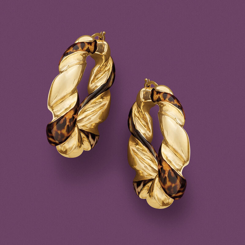 Italian Leopard-Print Enamel Hoop Earrings in 18kt Gold Over Sterling. 1 5/8&quot; image number 4