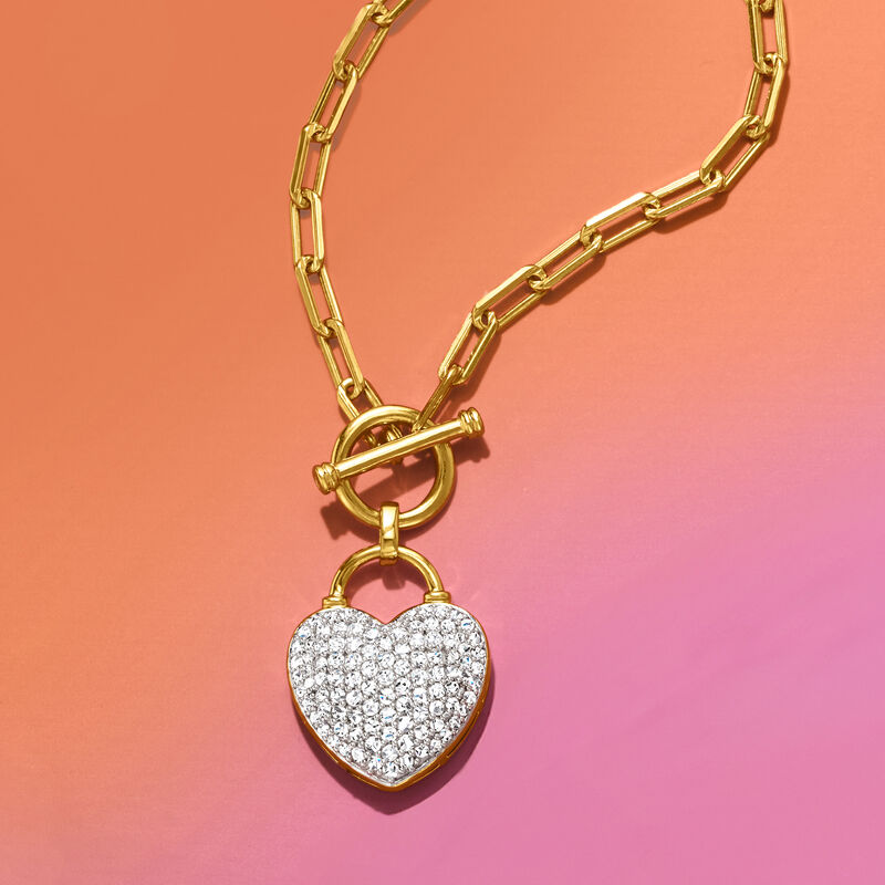 .75 ct. t.w. Diamond Heart Lock Toggle Necklace in 18kt Gold Over Sterling and Sterling Silver image number 2