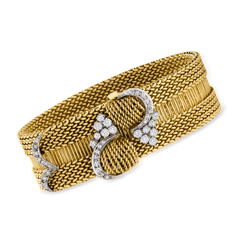C. 1950 Vintage 1.00 ct. t.w. Diamond and 14kt Yellow Gold Mesh Bracelet image number 0