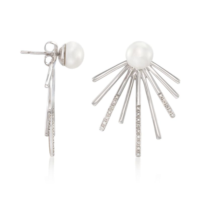 7-7.5mm Cultured Pearl and .10 ct. t.w. Diamond Spike Front-Back Earrings in Sterling Silver image number 1