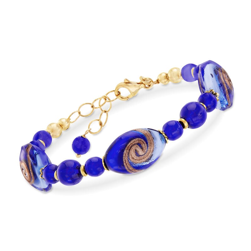 Italian Murano Glass Jewelry Set: Bracelet, Drop Earrings and Necklace with 18kt Gold Over Sterling. 18" image number 3