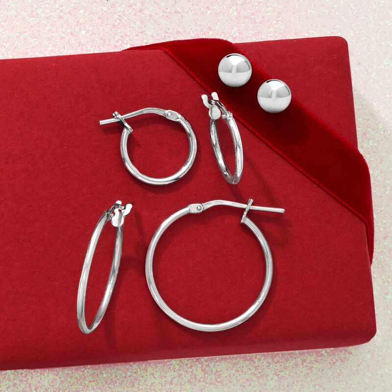 Italian Sterling Silver Jewelry Set: Three Pairs of Hoop and Stud Earrings image number 7