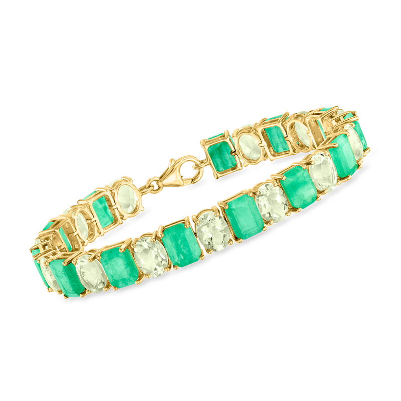 19.00 ct. t.w. Emerald and 15.00 ct. t.w. Prasiolite Bracelet in 18kt Gold Over Sterling image number 0