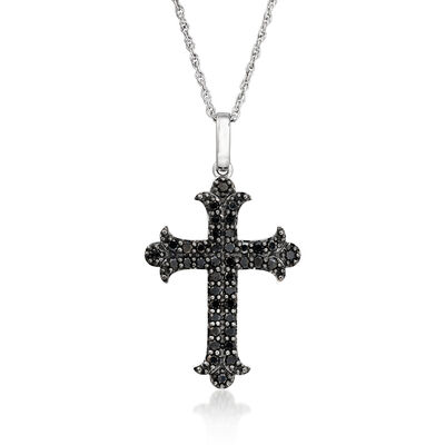 .50 ct. t.w. Black Diamond Cross Pendant Necklace in Sterling Silver