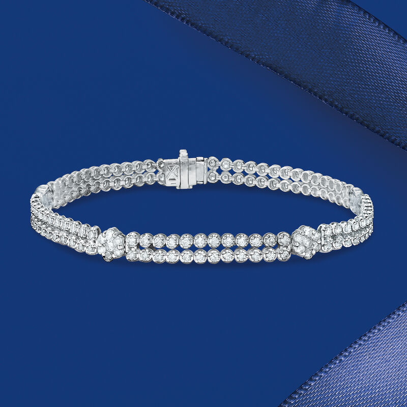 3.00 ct. t.w. Diamond Double-Row Floral Bracelet in 14kt White Gold image number 2