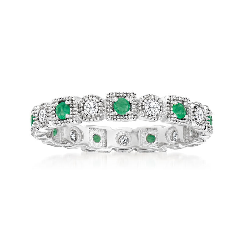 .25 ct. t.w. Diamond and .20 ct. t.w. Emerald Eternity Band in Sterling Silver image number 0