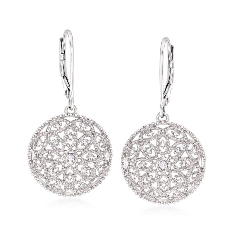 .10 ct. t.w. Diamond Floral Openwork Circle Drop Earrings in Sterling Silver image number 0