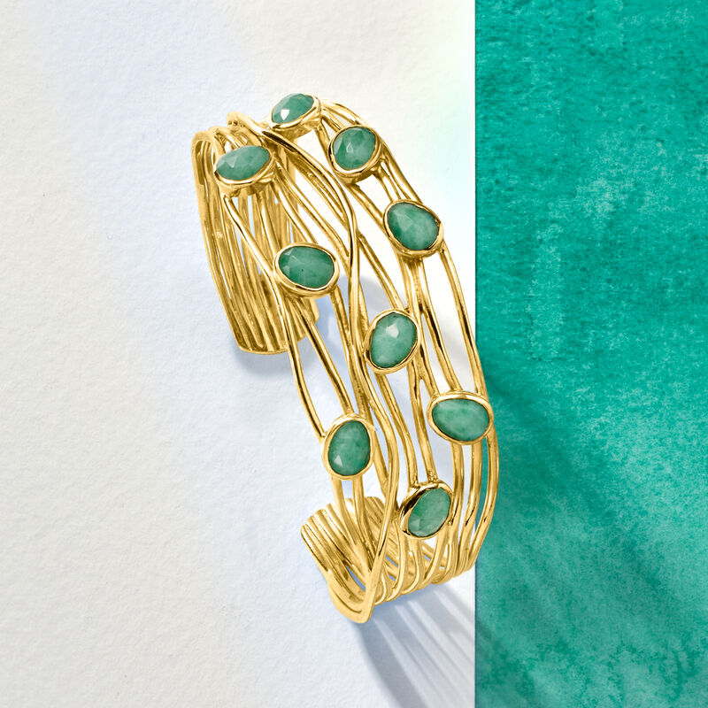 6.25 ct. t.w. Emerald Highway Cuff Bracelet in 18kt Gold Over Sterling image number 2