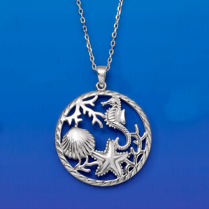 Sterling Silver Sea Life Pendant Necklace. 18&quot; image number 3