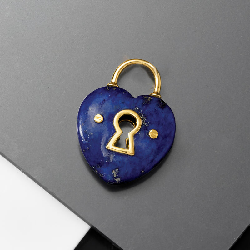 Lapis Heart Lock Pendant in 14kt Yellow Gold image number 2