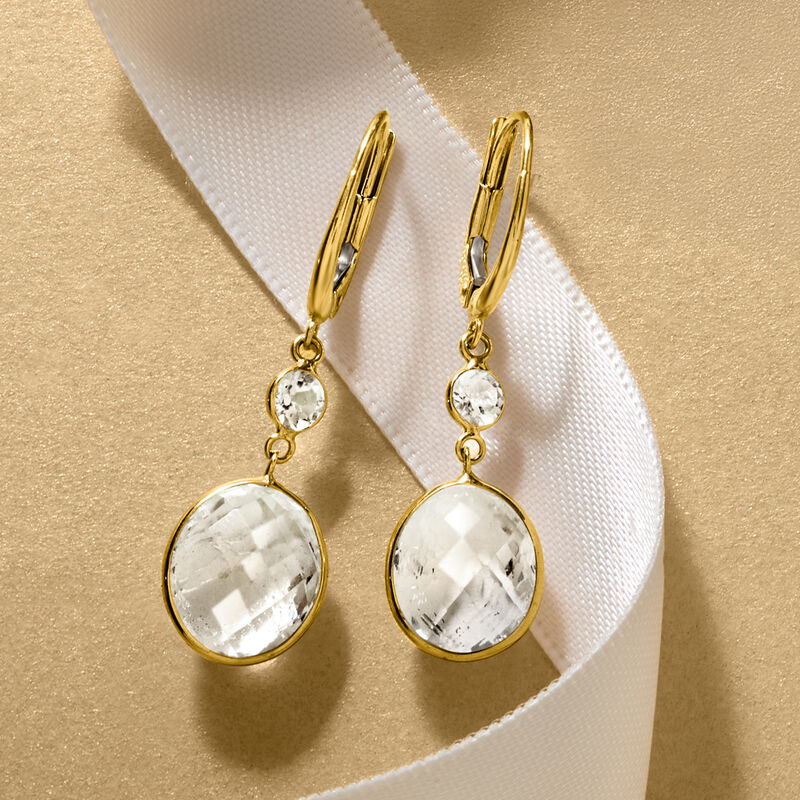 10.60 ct. t.w. White Topaz Drop Earrings in 14kt Yellow Gold  image number 2