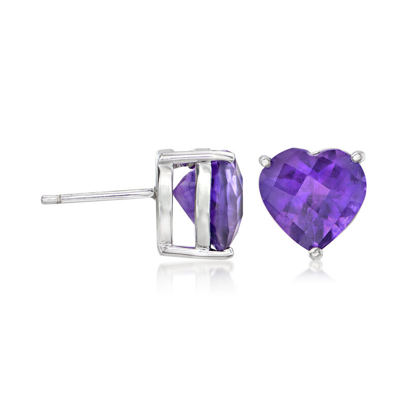 5.50 ct. t.w. Amethyst Heart Stud Earrings in Sterling Silver  image number 2