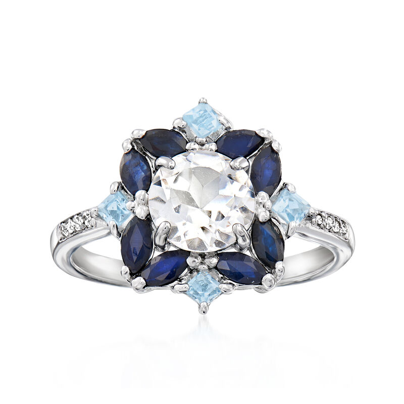 1.78 ct. t.w. White and Sky Blue Topaz Ring with .80 ct. t.w. Sapphires in Sterling Silver image number 0