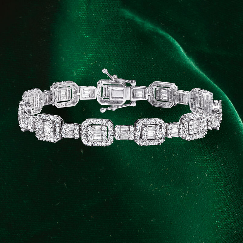 5.20 ct. t.w. Baguette and Round Diamond Bracelet in 14kt White Gold image number 3