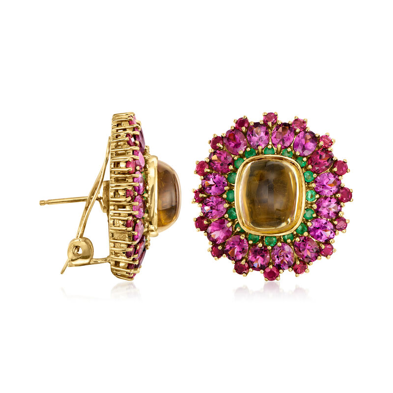 C. 1960 Vintage 31.70 ct. t.w. Multi-Gemstone Earrings in 18kt Yellow Gold image number 2