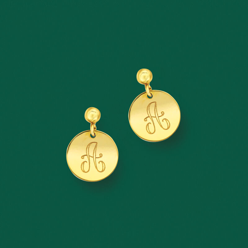 Italian 14kt Yellow Gold Personalized Disc Drop Earrings image number 2