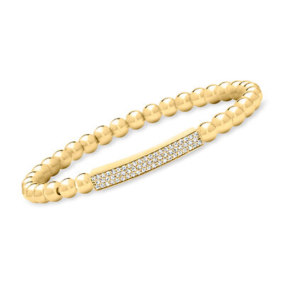 .50 ct. t.w. Lab-Grown Diamond Bar Beaded Stretch Bracelet in 18kt Gold Over Sterling