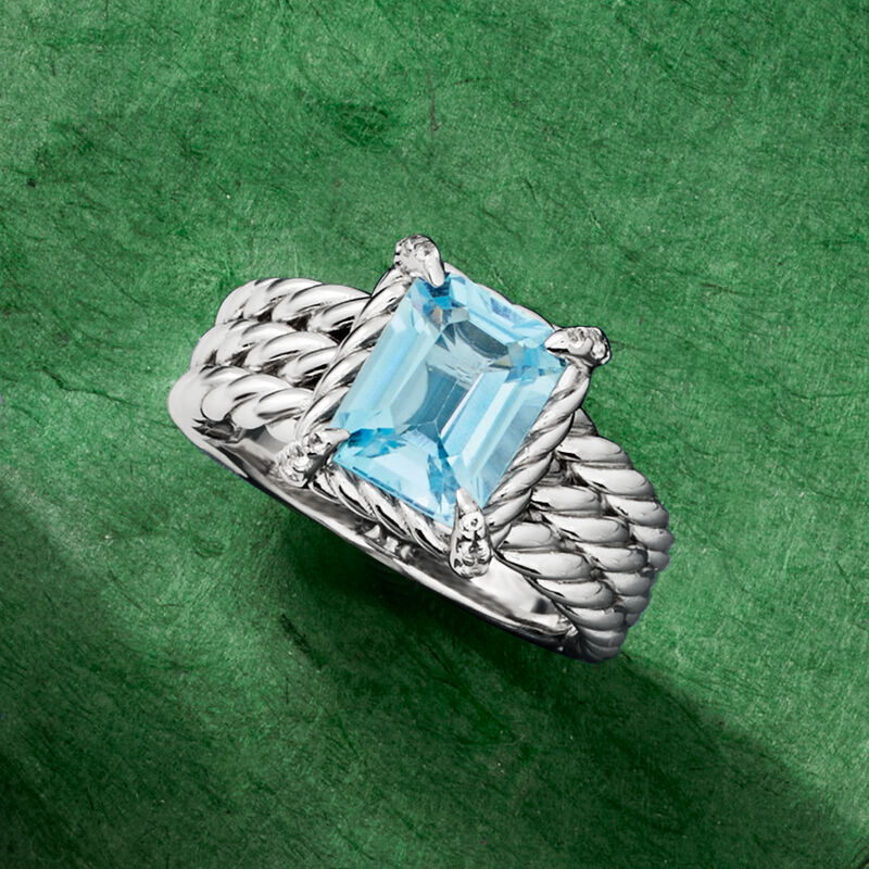 3.00 Carat Sky Blue Topaz Ring with White Topaz in Sterling Silver image number 4