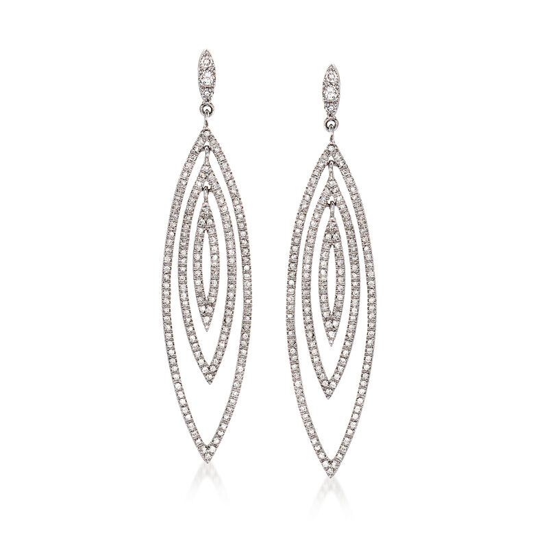 C. 1990 Vintage 2.09 ct. t.w. Diamond Open-Space Geometric Drop Earrings in 14kt White Gold image number 0