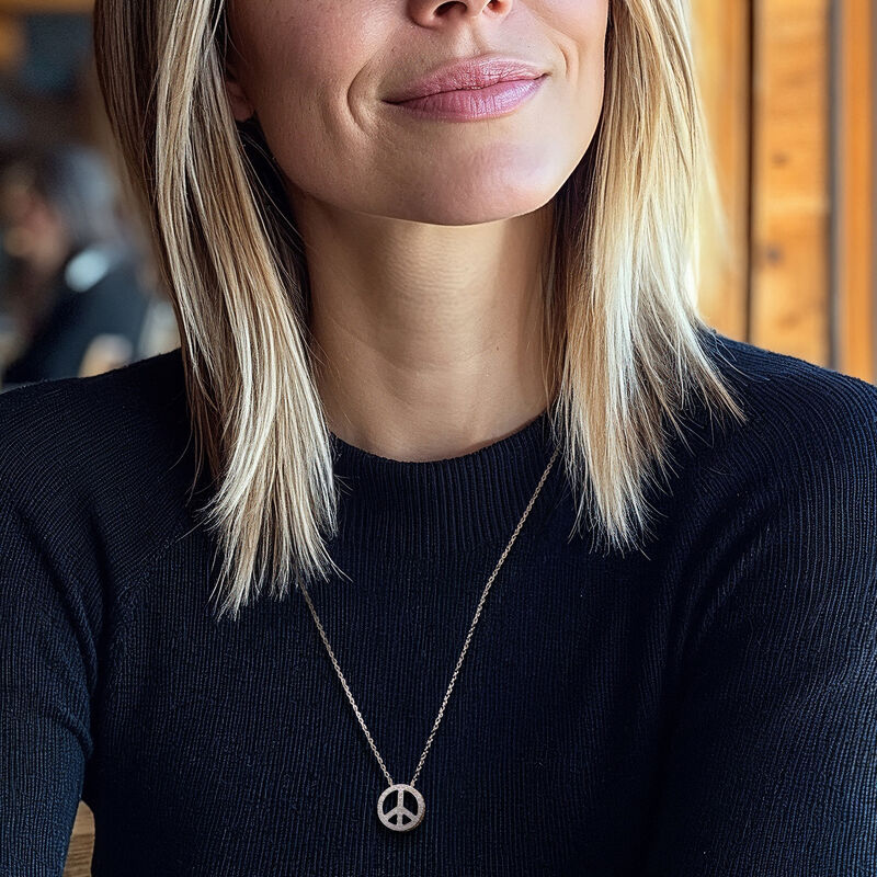 .10 ct. t.w. Diamond Peace Sign Pendant Necklace in Sterling Silver. 20" image number 0