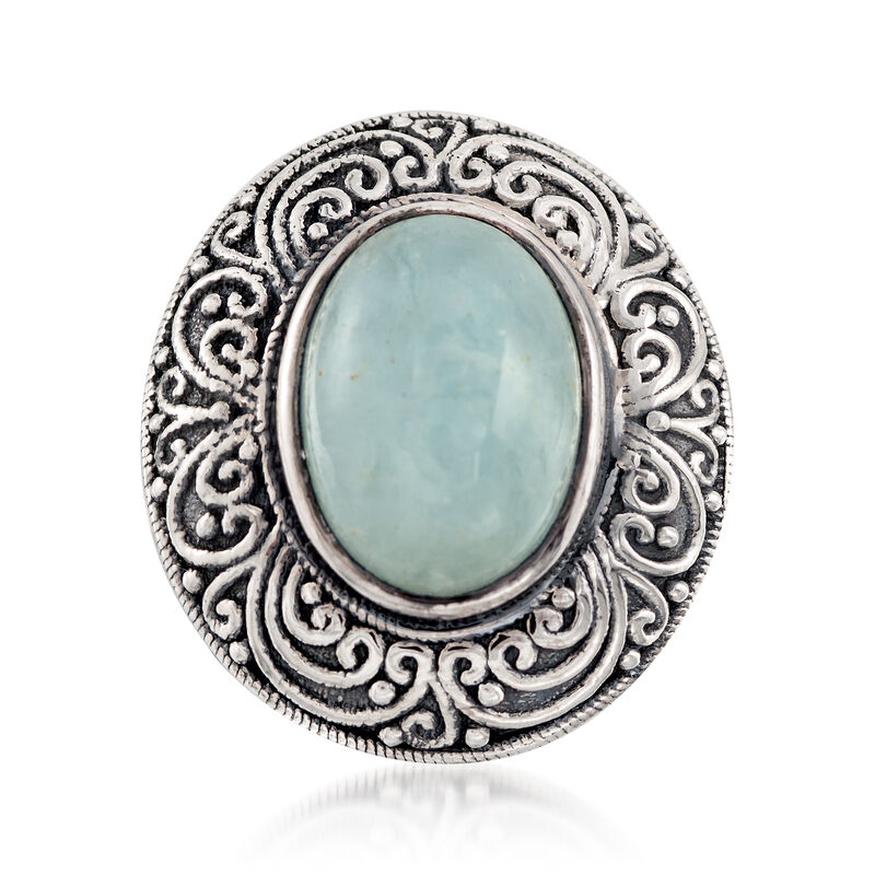 6.25 Carat Milky Aquamarine Ring in Sterling Silver image number 0