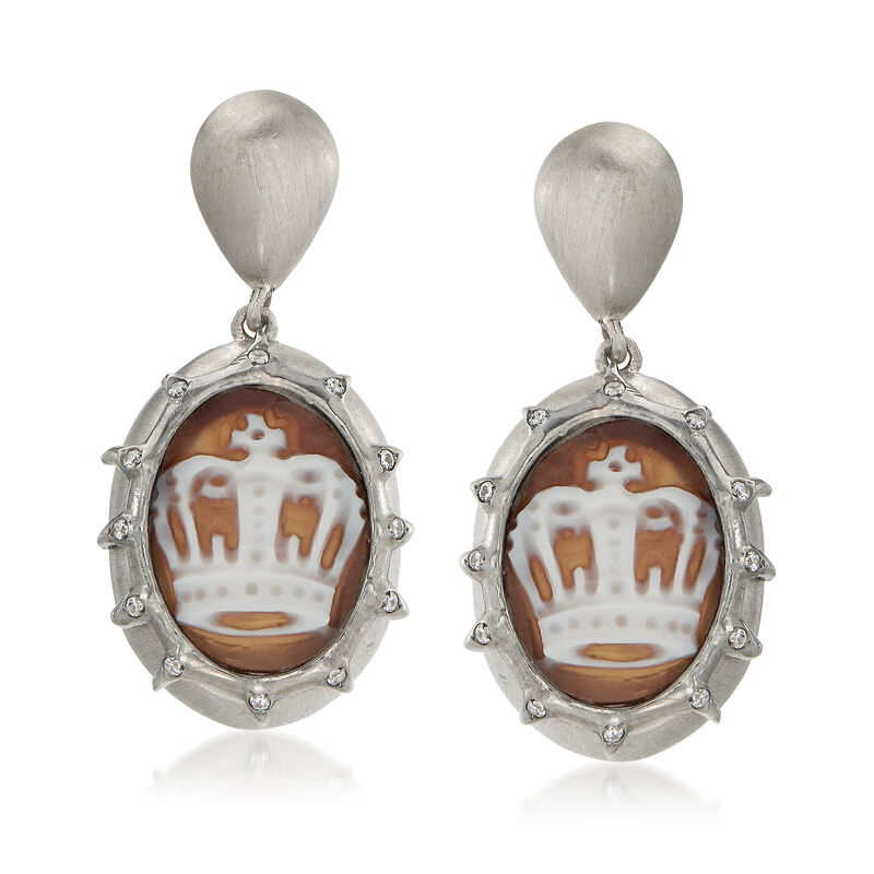 Italian .20 ct. t.w. CZ Crown Cameo Drop Earrings in Sterling Silver image number 0