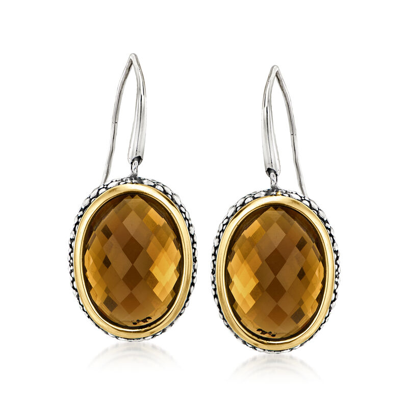 C. 1990 Vintage 24.00 ct. t.w. Smoky Quartz Drop Earrings in 18kt Yellow Gold and Sterling Silver  image number 0
