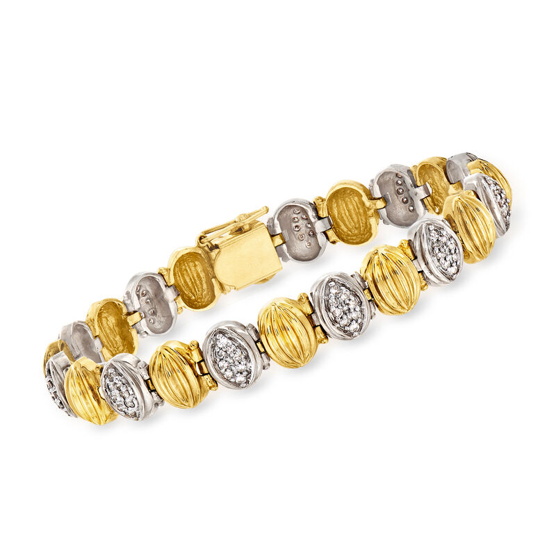 C. 1980 Vintage 1.05 ct. t.w. Diamond Oval-Link Bracelet in 14kt Yellow Gold image number 0