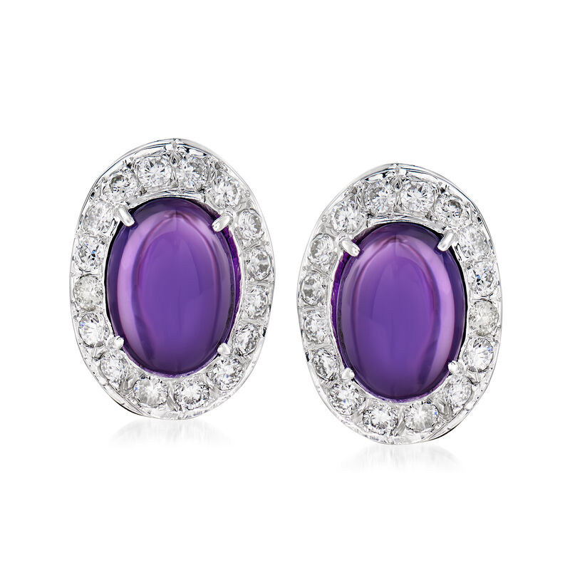 C. 1960 Vintage 12.00 ct. t.w. Amethyst and 2.25 ct. t.w. Diamond Earrings in 14kt White Gold image number 0