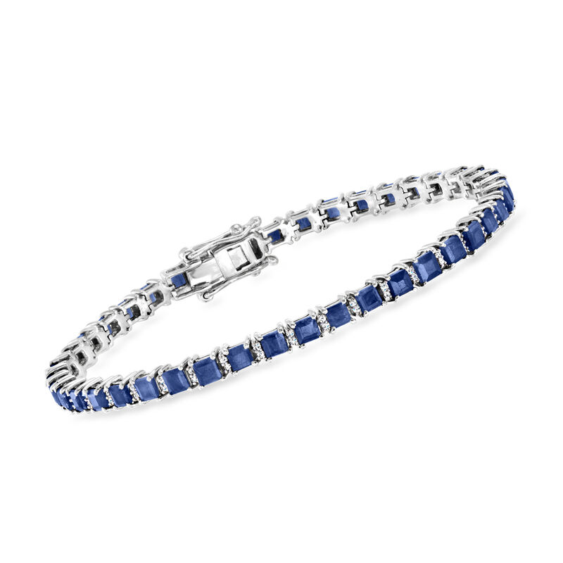 10.00 ct. t.w. Sapphire and .31 ct. t.w. Diamond Tennis Bracelet in Sterling Silver image number 0