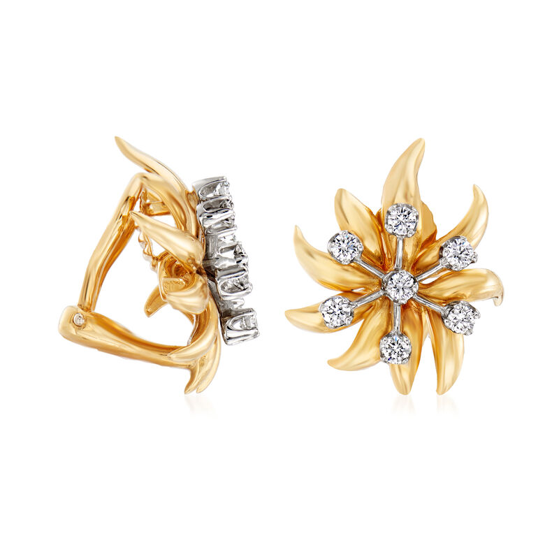 C. 1980 Vintage Tiffany Jewelry &quot;Schlumberger&quot; .70 ct. t.w. Diamond Flower Clip-On Earrings in Platinum and 18kt Yellow Gold image number 2