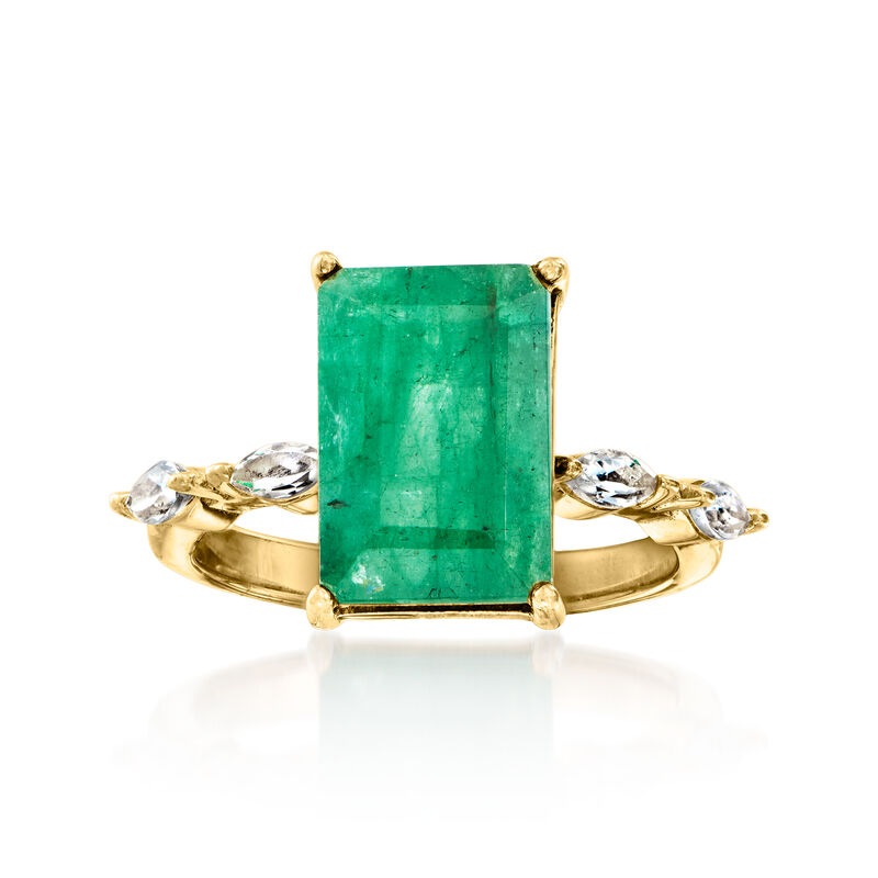 5.50 Carat Emerald and .50 ct. t.w. White Topaz Ring in 18kt Gold Over Sterling image number 0