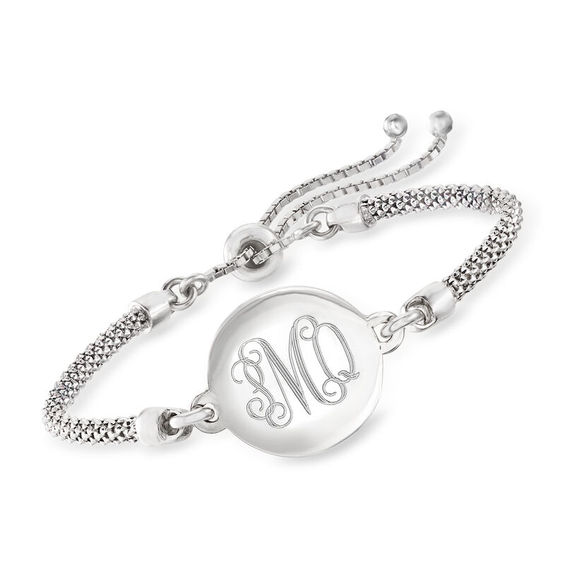 Sterling Silver Personalized Disc Popcorn-Chain Bolo Bracelet image number 0