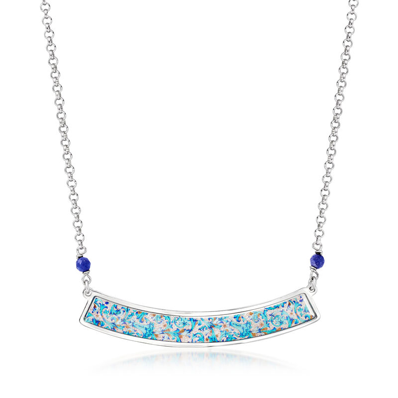 Italian Florentine Paper Bar Necklace with Lapis Beads in Sterling Silver image number 0