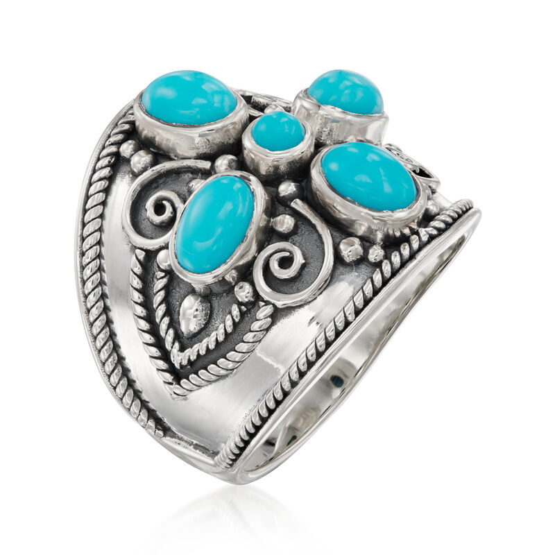 Turquoise Bali-Style Ring in Sterling Silver image number 2