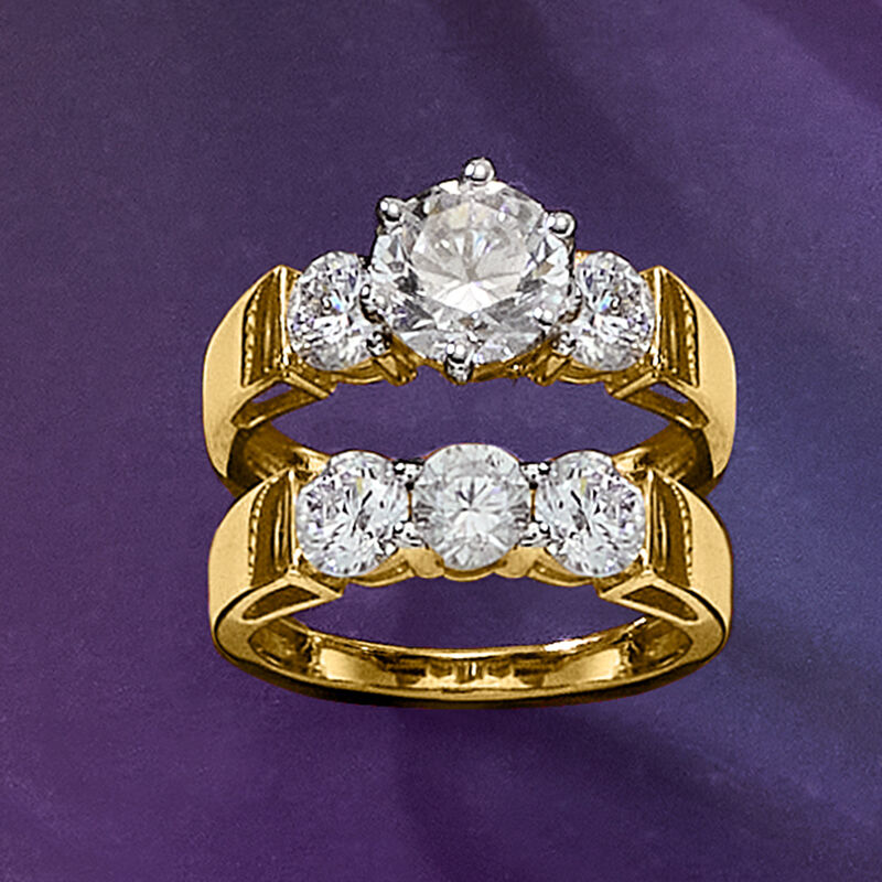 4.00 ct. t.w. CZ Jewelry Set: Two Rings in 18kt Gold Over Sterling image number 4