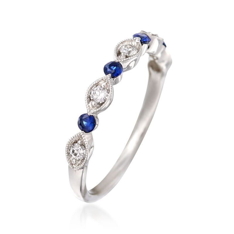 Henri Daussi .20 ct. t.w. Sapphire and .15 ct. t.w. Diamond Wedding Ring in 14kt White Gold image number 2