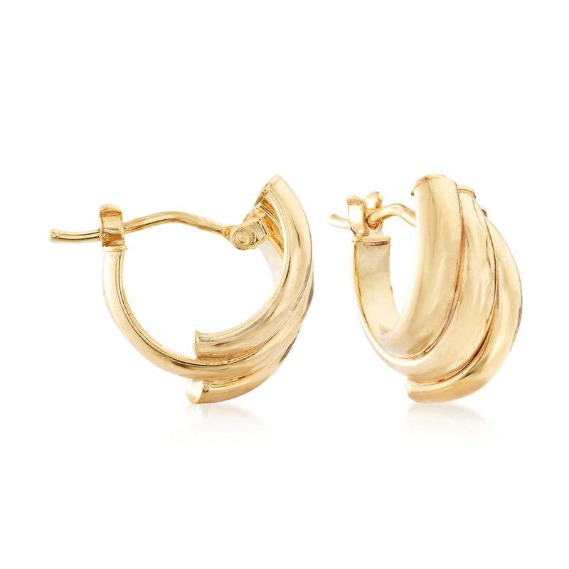 Italian 14kt Yellow Gold Three-Row Diamond-Cut Hoop Earrings. 3/8&quot; image number 0