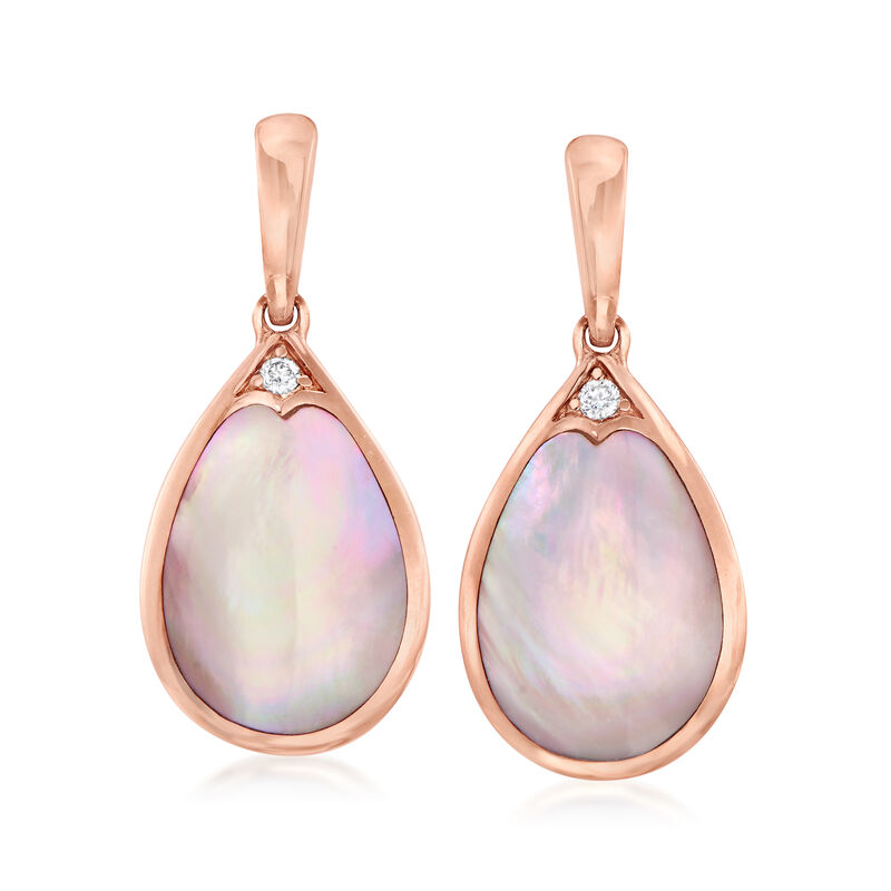 C. 1980 Vintage Kabana Mother-Of-Pearl Drop Earrings with Diamond Accents in 14kt Rose Gold image number 0