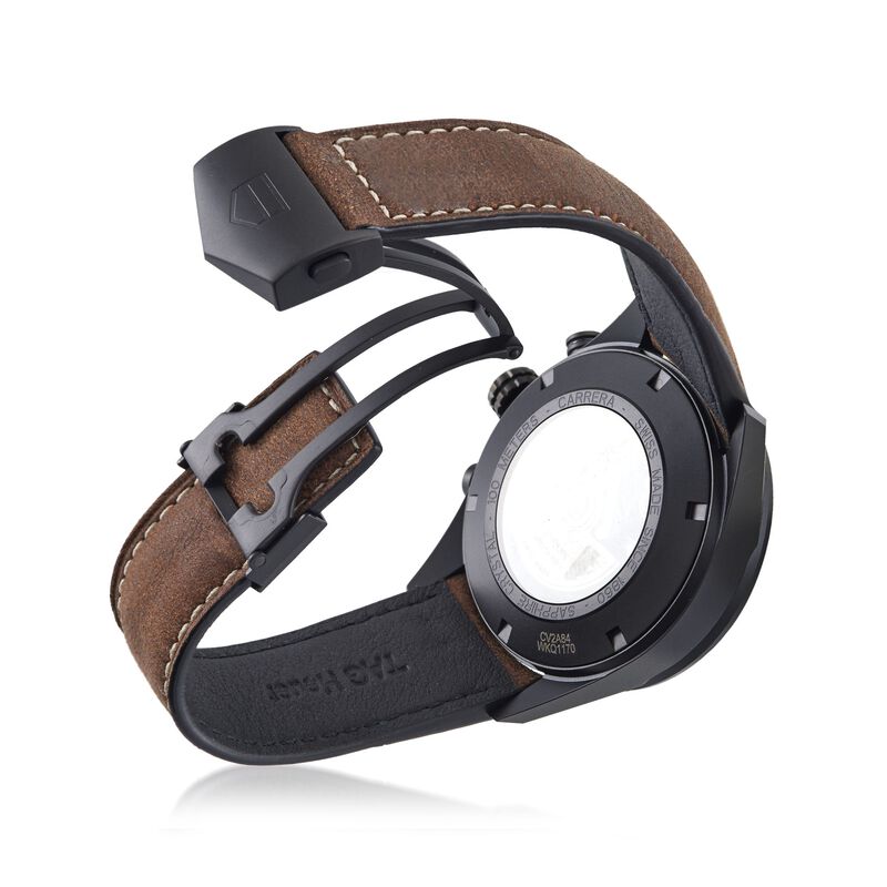 TAG Heuer Carrera Men's 43mm Chronograph Titanium Watch with Brown Aged Leather Strap image number 1