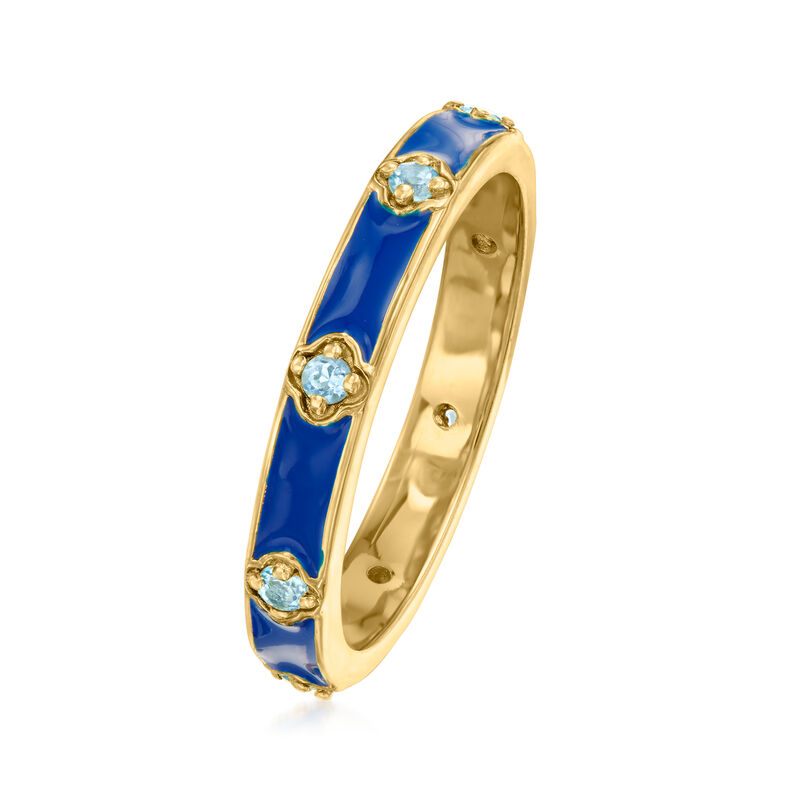 .20 ct. t.w. Swiss Blue Topaz and Blue Enamel Ring in 18kt Gold Over Sterling image number 2