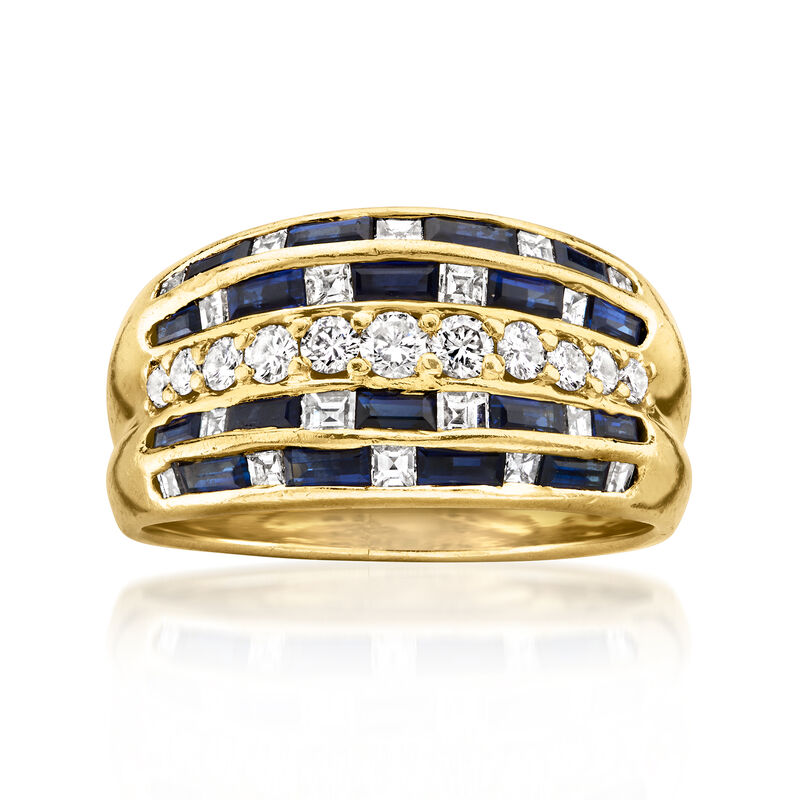 C. 1980 Vintage 1.13 ct. t.w. Sapphire and .88 ct. t.w. Diamond Ring in 18kt Yellow Gold. Size 7 image number 0