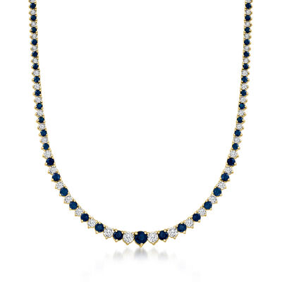 8.00 ct. t.w. Sapphire and 1.50 ct. t.w. Diamond Tennis Necklace in 18kt Gold Over Sterling
