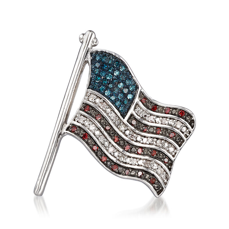 .25 ct. t.w. Red, White and Blue Diamond American Flag Pin in Sterling Silver image number 0