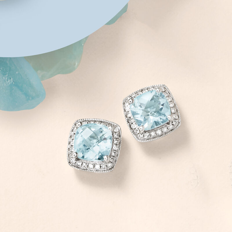 2.60 ct. t.w. Aquamarine and .20 ct. t.w. Diamond Earrings in 14kt White Gold image number 3