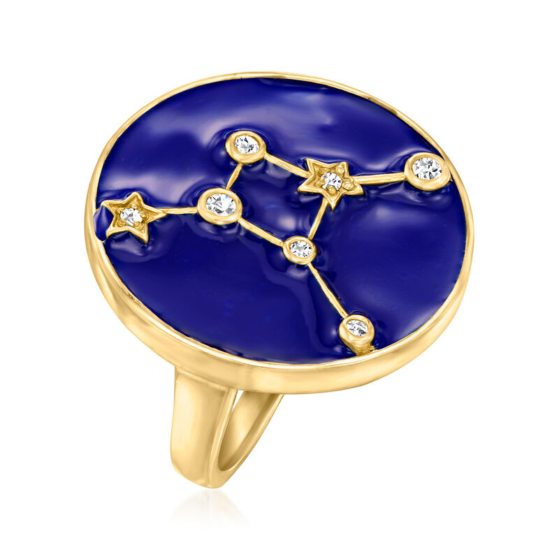 .20 ct. t.w. White Zircon and Blue Enamel Cancer Zodiac Constellation Ring in 18kt Gold Over Sterling image number 2